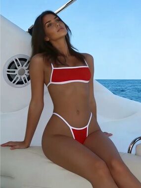 HOAKA SWIMWEAR Bikini Bottom Size XS Red White Sexy Cheeky Triangle NEW